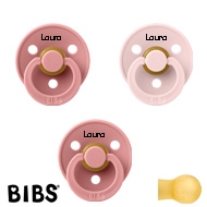 BIBS Colour Sutter med navn str1, 2 Dusty Pink, 1 Blossom, Runde latex